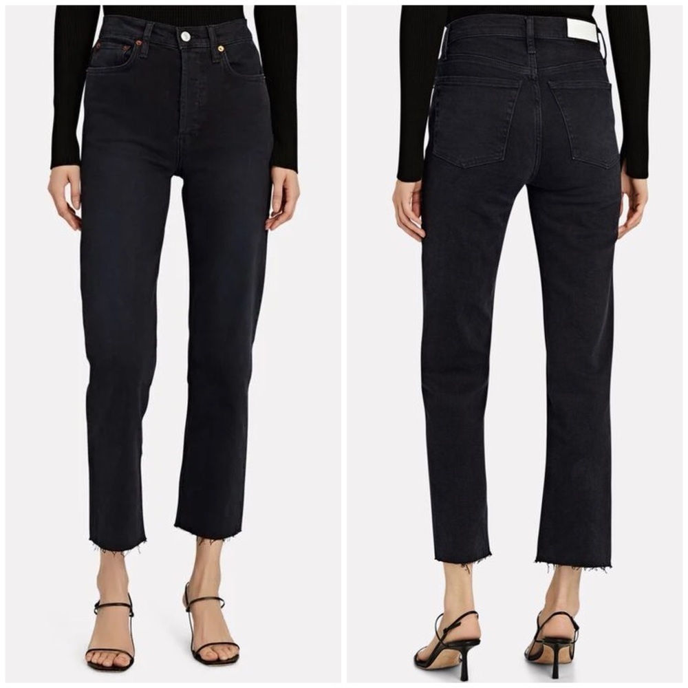 REDONE 70s High Rise Stove Pipe Jeans in Jet Black
